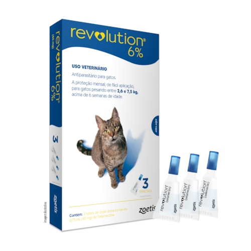 Revolution Antiparasitário Zoetis para Gatos de 2,5kg a 7,5kg 45mg 3 Pipetas