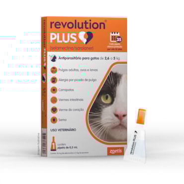 Revolution Plus® – Antiparasitário Tópico para Gatos de 2,6 a 5kg 0,50ml 1 Pipeta