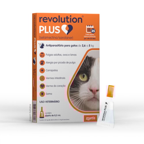 Revolution Plus® – Antiparasitário Tópico para Gatos de 2,6 a 5kg 0,50ml 1 Pipeta