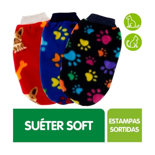 Roupa Suéter Soft Impactus Pet para Cães e Gatos Estampas Sortidas