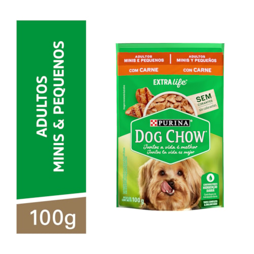 Sachê Dog Chow Extra Life Cães Adultos Raças Pequenas Sabor Carne ao Molho 100g - imagem adicional