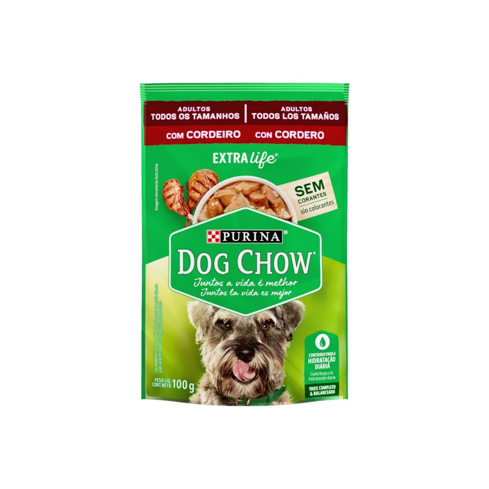 Sachê Dog Chow Extra Life para Cães Adultos Todas as Raças Sabor Cordeiro 100g