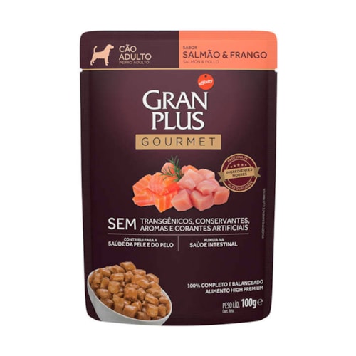 Sachê Gran Plus Gourmet para Cães Adultos Sabor Salmão e Frango 100g