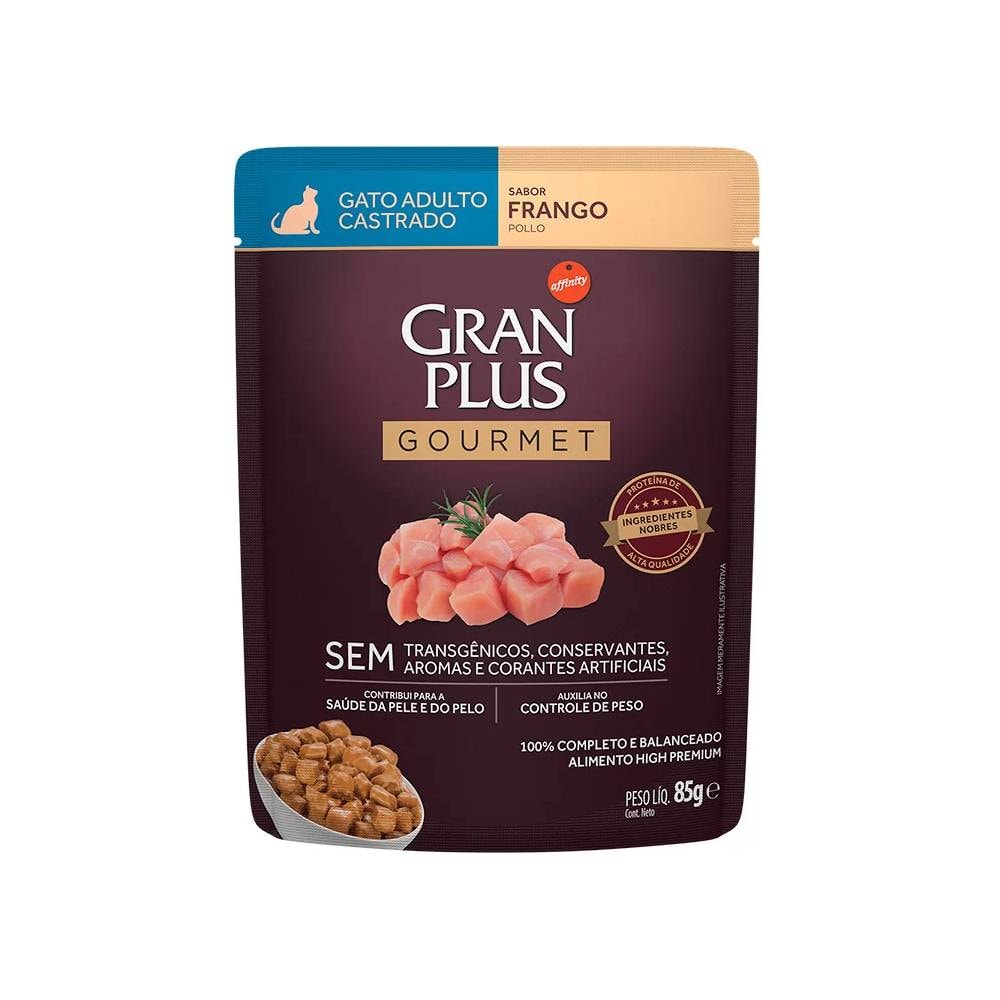 Sachê Gran Plus Gourmet para Gatos Adultos Castrados Sabor Frango 85g