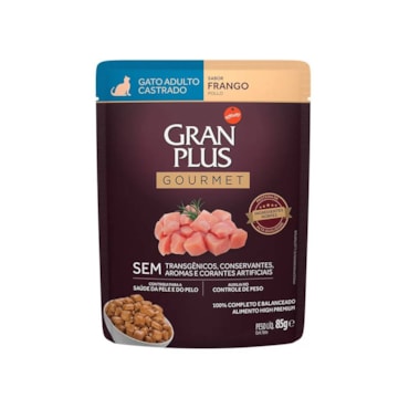 Sachê Gran Plus Gourmet para Gatos Adultos Castrados Sabor Frango 85g