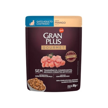 Sachê Gran Plus Gourmet para Gatos Adultos Castrados Sabor Frango 85g - imagem adicional