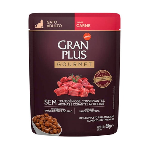 Sachê Gran Plus Gourmet para Gatos Adultos Sabor Carne 85g