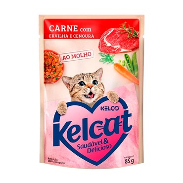 Sachê Kelcat para Gatos Adultos Sabor Carne com Ervilha e Cenoura 85 g