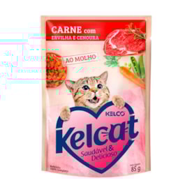 Sachê Kelcat para Gatos Adultos Sabor Carne com Ervilha e Cenoura 85g