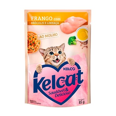 Sachê Kelcat para Gatos Adultos Sabor Frango com Brócolis e Linhaça 85 g