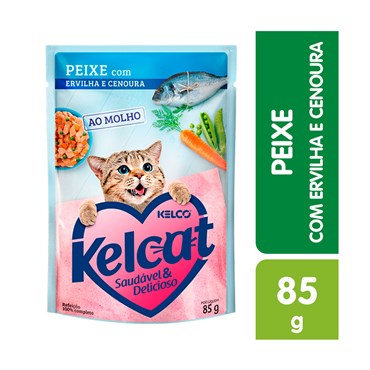 Sachê Kelcat para Gatos Adultos Sabor Peixe com Ervilha e Cenoura 85 g