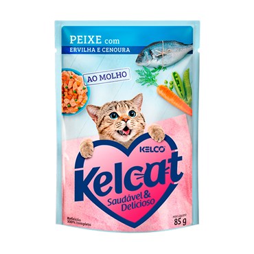 Sachê Kelcat para Gatos Adultos Sabor Peixe com Ervilha e Cenoura 85 g
