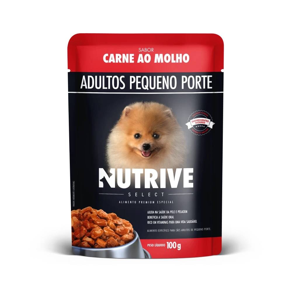 Sachê Nutrive Select para Cães Adultos Pequeno Porte Sabor Carne ao Molho 100 g