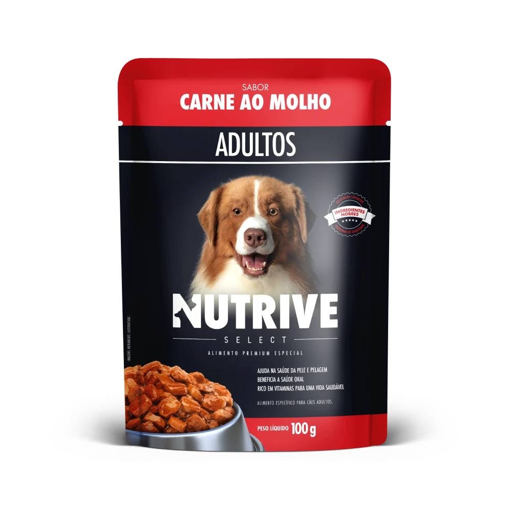 Sachê Nutrive Select para Cães Adultos Sabor Carne ao Molho 100 g