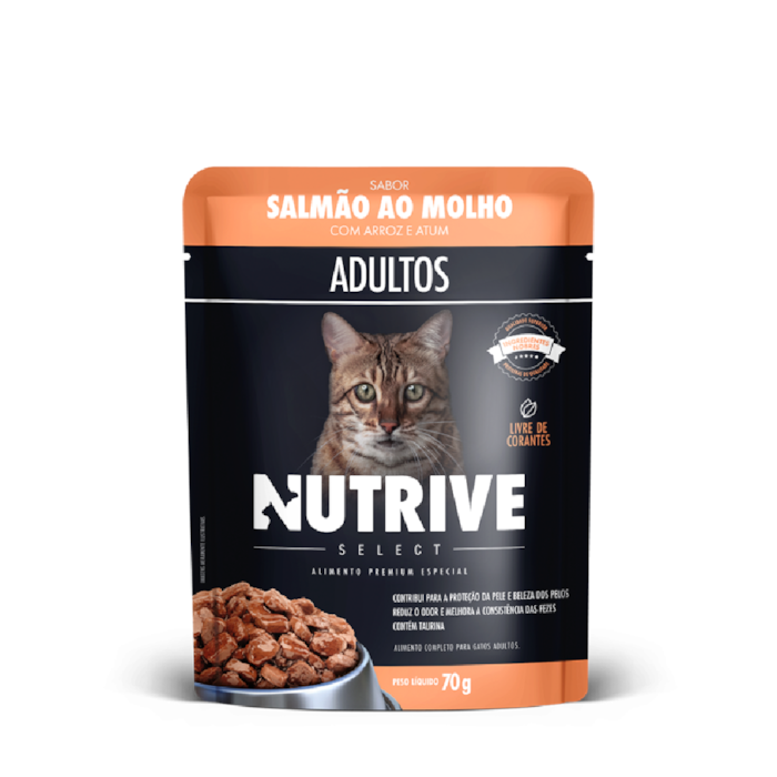 Sachê Nutrive Select para Gatos Adultos Sabor Salmão, Arroz e Atum 70g