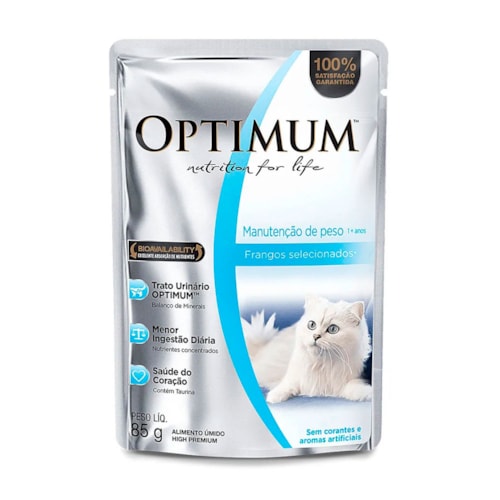 Sachê Optimum para Gatos Adultos Manutenção de Peso Sabor Frango 85g