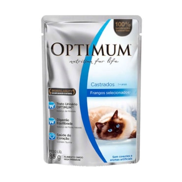 Sachê Optimum Sabor Frango para Gatos Castrados 85g 