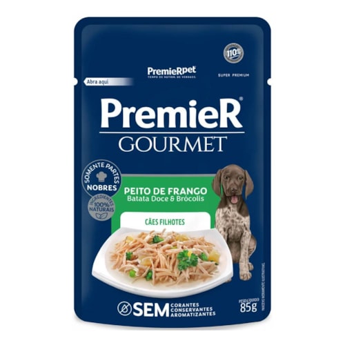 Sachê Premier Gourmet Cães Filhotes Sabor Peito de Frango 85g