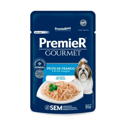 Sachê Premier Gourmet para Cães Adultos Sabor Peito de Frango e Arroz Integral 85g