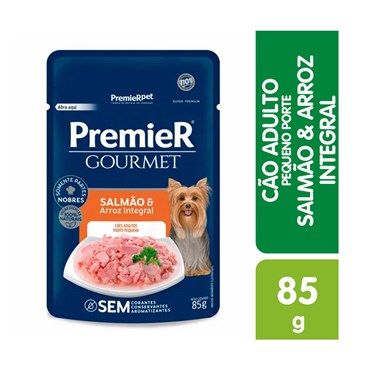 Sachê Premier Gourmet para Cães Adultos Sabor Salmão e Arroz Integral 85 g