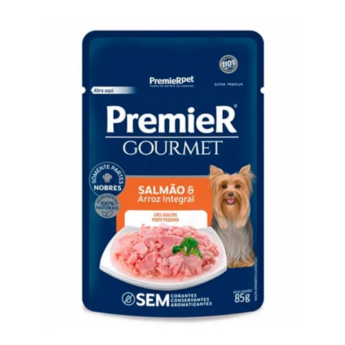 Sachê Premier Gourmet para Cães Adultos Sabor Salmão e Arroz Integral 85g