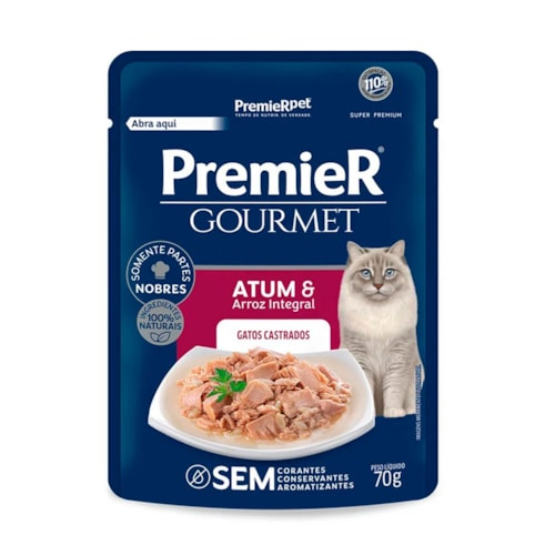 Sachê Premier Gourmet Para Gatos Adultos Sabor Atum e Arroz integral 70g