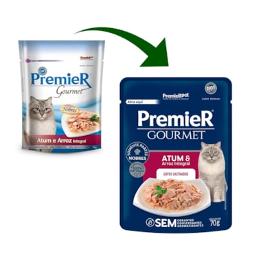 Sachê Premier Gourmet Para Gatos Adultos Sabor Atum e Arroz integral 70g - imagem adicional