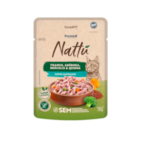 Sachê Premier Nattu para Gatos Castrados Sabor Frango e Abóbora 70g