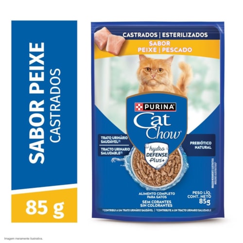 Sachê Purina Cat Chow Gatos Castrados Sabor Peixe 85 g - imagem adicional