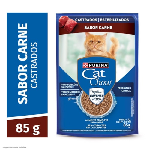 Sachê Purina Cat Chow para Gatos Castrados Sabor Carne 85 g - imagem adicional