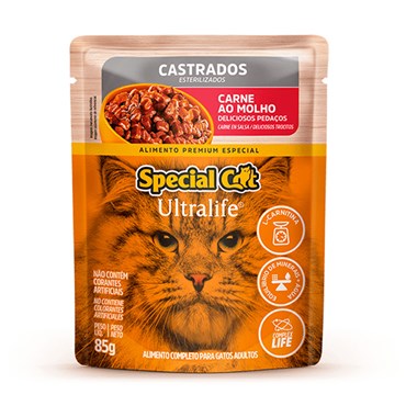 Sachê Special Cat para Gatos Adultos Castrados Sabor Carne ao Molho 85 g