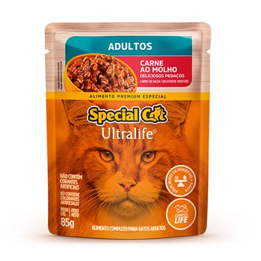 Sachê Special Cat para Gatos Adultos Sabor Carne ao Molho 85 g