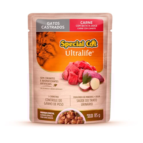 Sachê Special Cat Ultralife para Gatos Adultos Castrados Sabor Carne ao Molho 85g