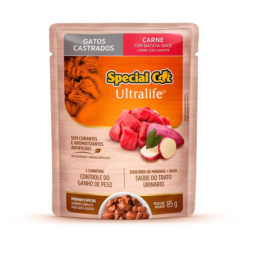 Sachê Special Cat Ultralife para Gatos Adultos Castrados Sabor Carne ao Molho 85g