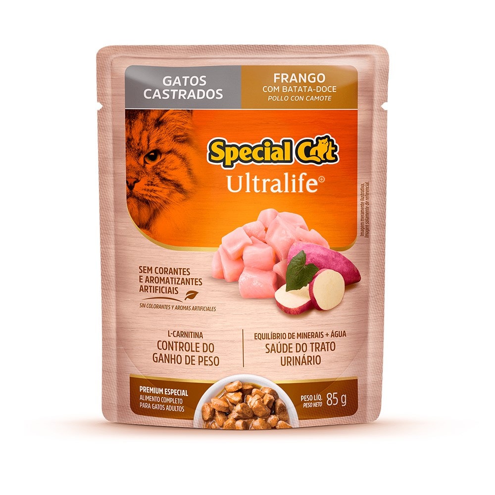 Sachê Special Cat Ultralife para Gatos Adultos Castrados Sabor Frango ao Molho 85g