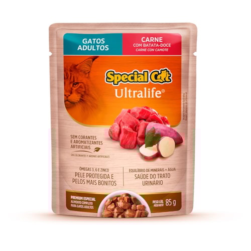 Sachê Special Cat Ultralife para Gatos Adultos Sabor Carne ao Molho 85g