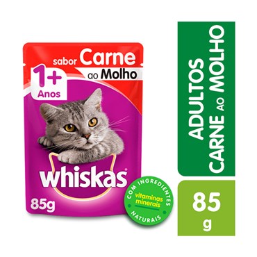 Sachê Whiskas para Gatos Acima de 1 Ano Sabor Carne ao Molho 85g