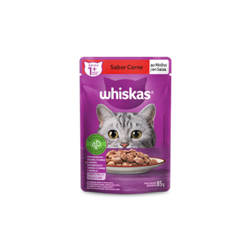 Sachê Whiskas para Gatos Acima de 1 Ano Sabor Carne ao Molho 85g