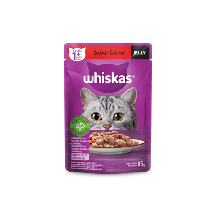 Sachê Whiskas para Gatos Acima de 1 Ano Sabor Carne Jelly 85g