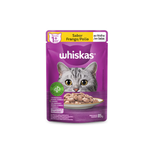 Sachê Whiskas para Gatos Acima de 1 Ano Sabor Frango ao Molho 85g