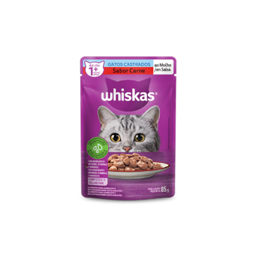 Sachê Whiskas para Gatos Castrados Acima de 1 Ano Sabor Carne ao Molho 85g