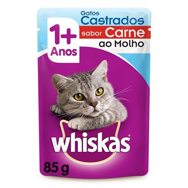 Sachê Whiskas para Gatos Castrados Acima de 1 Ano Sabor Carne ao Molho 85g