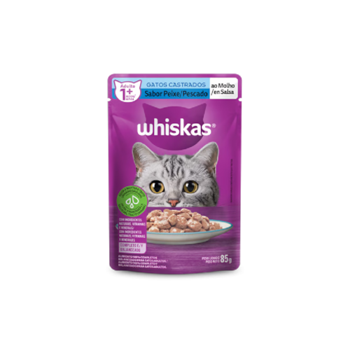 Sachê Whiskas para Gatos Castrados Acima de 1 Ano Sabor Peixe ao Molho 85g