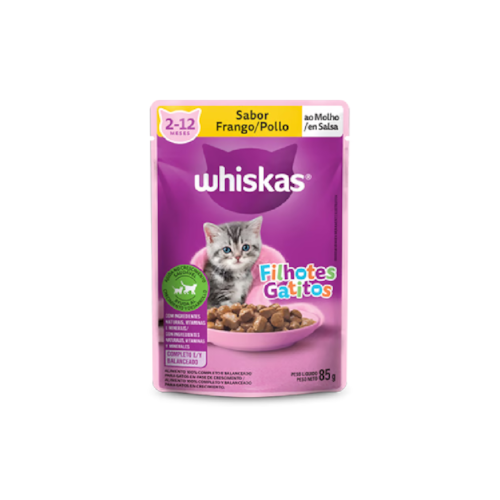 Sachê Whiskas para Gatos Filhotes de 2 a 12 Meses Sabor Frango ao Molho 85g