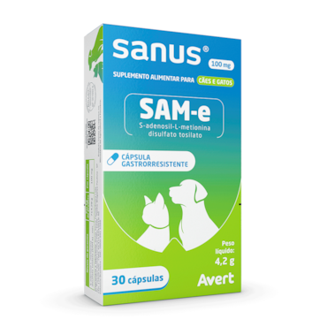 Sanus Suplemento Alimentar Cães e Gatos Avert 30 Cápsulas 100 mg
