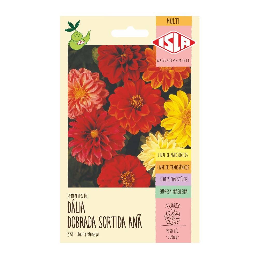 Sementes de Dália Dobrada Sortida Anã Isla Multi 300 mg