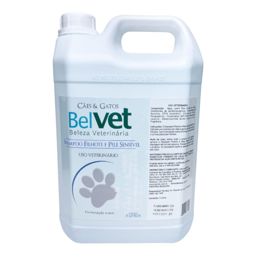 Shampoo Belvet para Cães e Gatos Pele Sensível e Filhotes 5 Litros