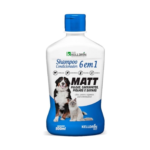 Shampoo e Condicionador Matt 6x1 para Cães, Gatos e Equinos Kelldrin 500ml 