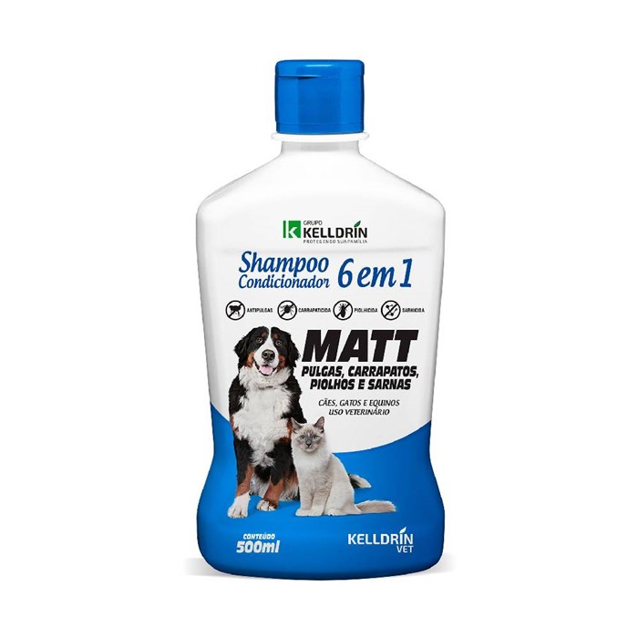 Shampoo e Condicionador Matt 6x1 para Cães, Gatos e Equinos Kelldrin 500ml 