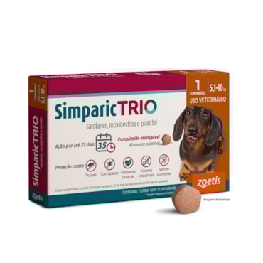 Simparic TRIO® Antiparasitário Palatável 12mg para Cães de 5,1 a 10kg 1 Comprimido